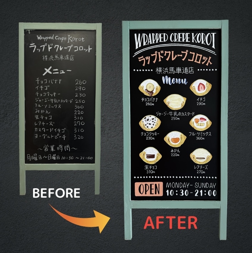 おしゃれな手描きのチョークアート看板を制作します ★お店のメッセージがしっかり伝わる目を惹くアートな看板★ イメージ2