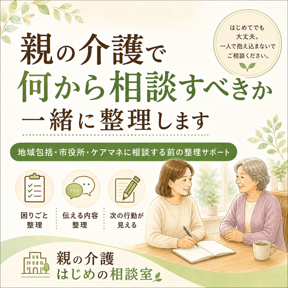 介護福祉士が親の介護相談メモを作ります 地域包括・市役所・ケアマネに相談する前の整理サポート イメージ1