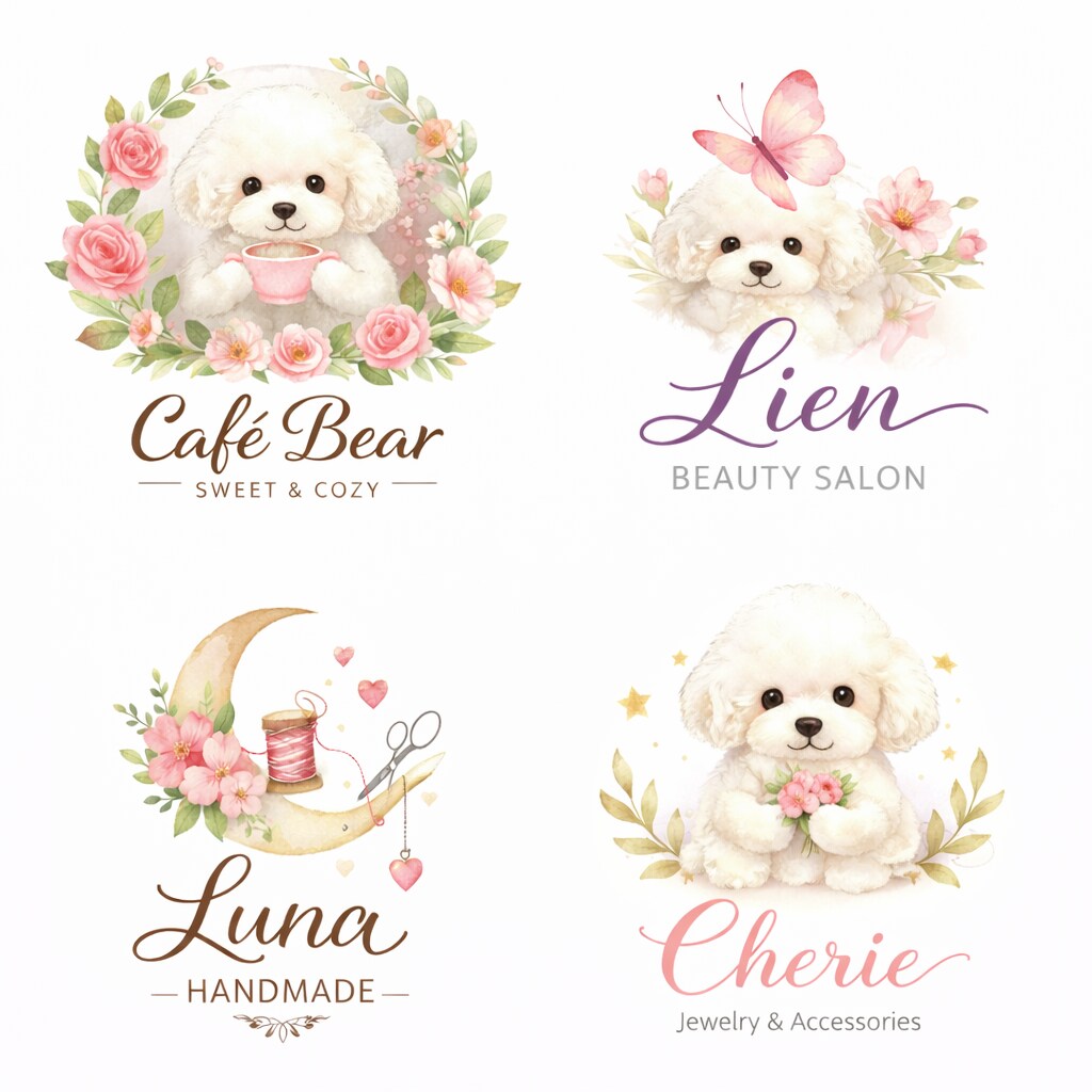 水彩わんこ、にゃんこロゴ作成します 商品利用可｜貴方だけのペットサロン・ブランドロゴ イメージ1