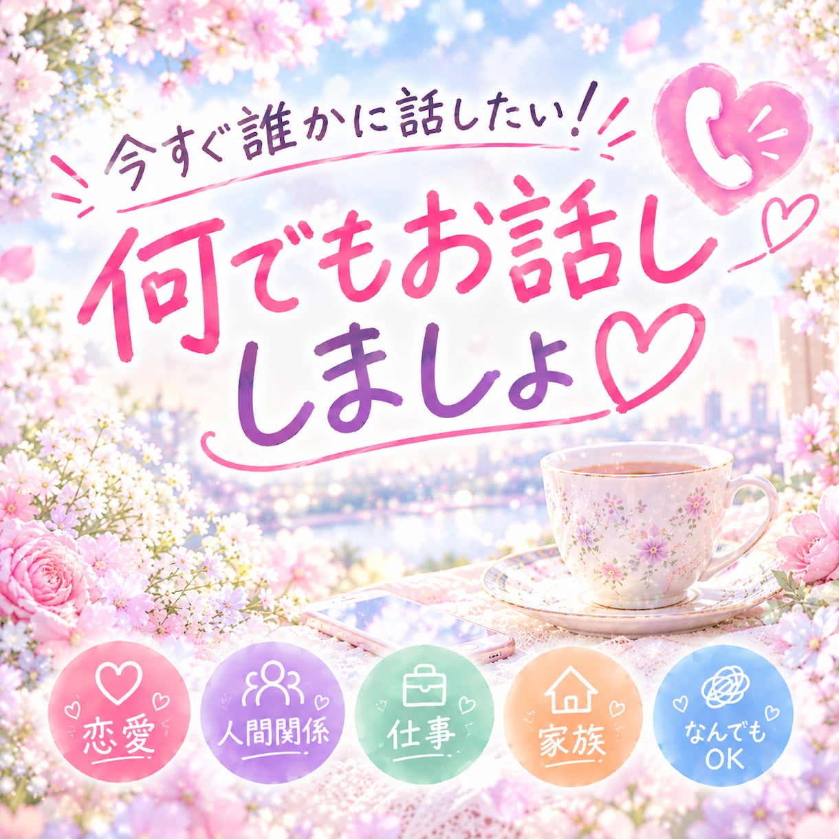 愚痴も恋バナも大歓迎！何でもお話し聞きます 話を聞いてほしい時も意見がほしい時も、気軽にお話しください！ イメージ1
