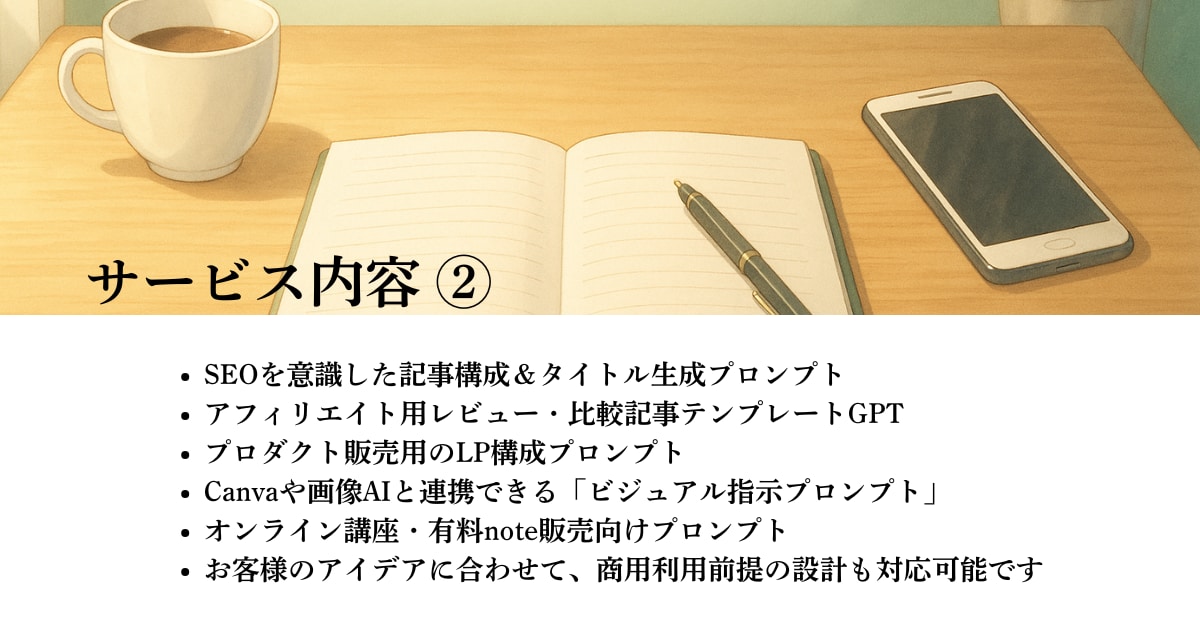 やりたいをカタチに｜プロンプト設計代行します 言葉と構成で、あなたのアイデアに灯りをともす イメージ3