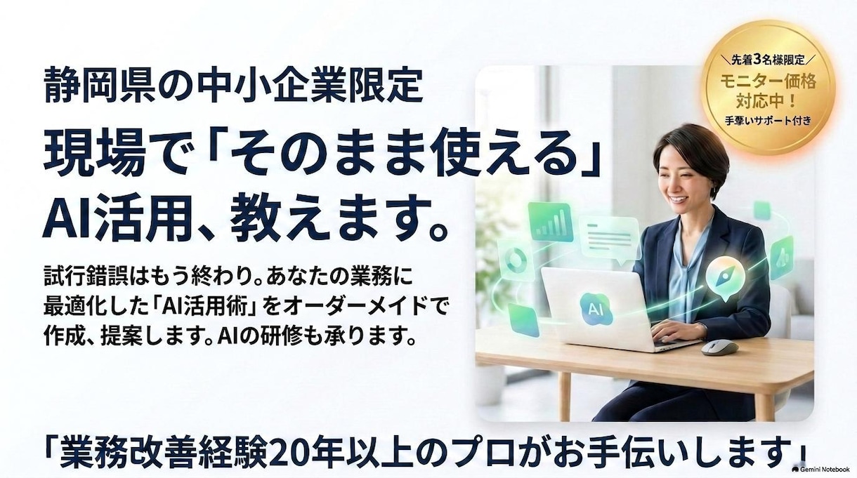 静岡・中小企業向け！現場で使えるAI活用教えます 書類やメール作成を時短！現場目線で業務効率化・社内研修を支援 イメージ1
