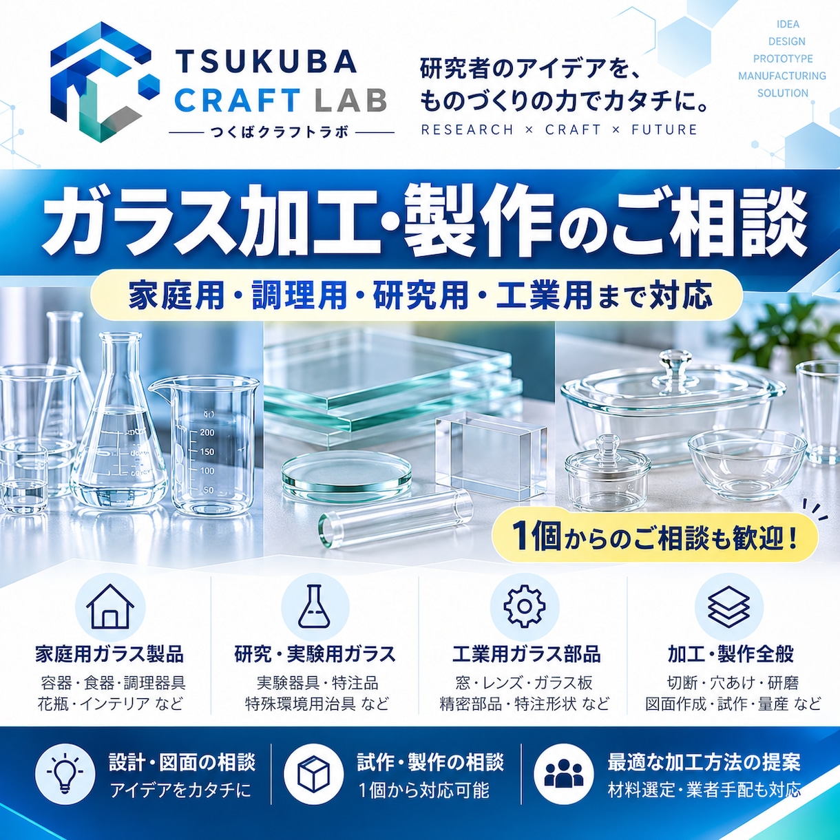 ガラス製品の加工・製作を承ります 家庭用・調理用・研究用まで幅広く対応！ イメージ1