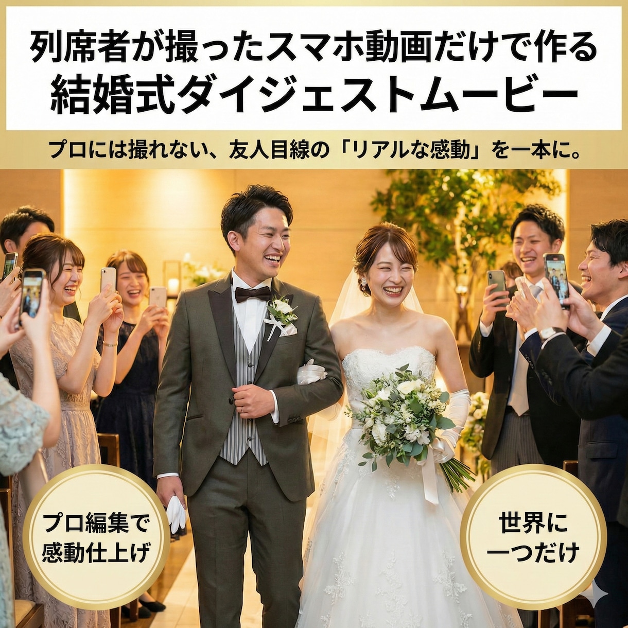 ゲストのスマホ動画で世界一の結婚式映像を制作します ゲスト目線だけで作る 世界に一つの結婚式ムービー イメージ1