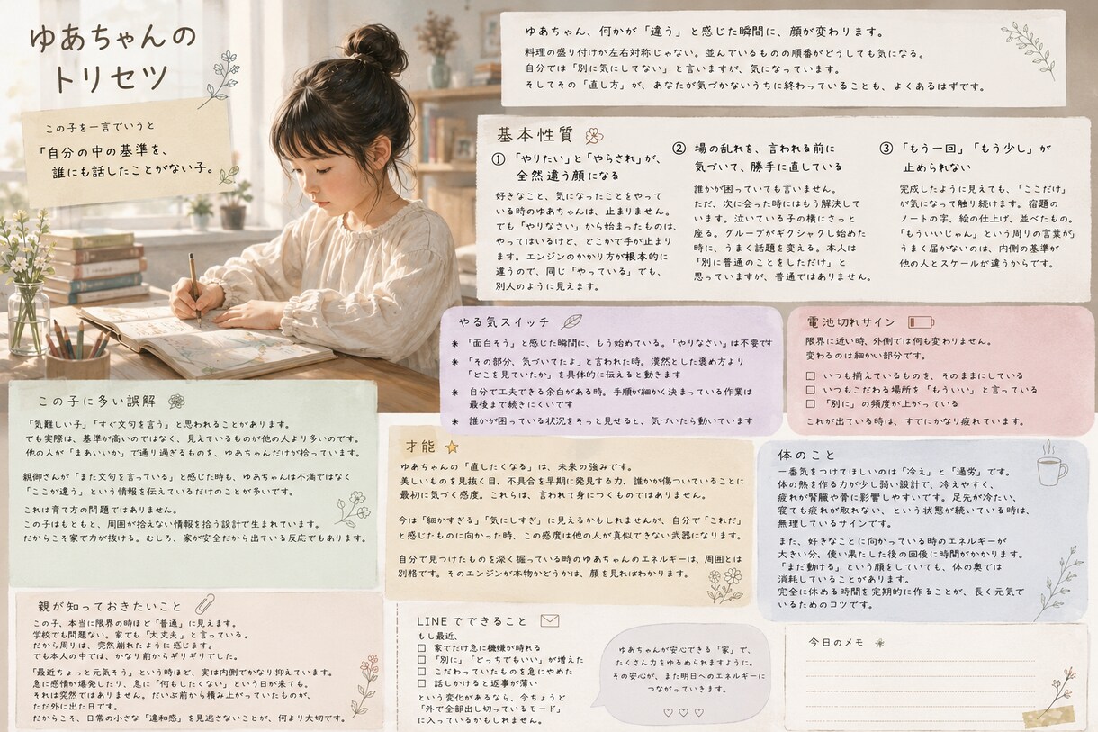 その子専用の「子どものトリセツ」を作ります 生年月日から困りごとの理由・やる気・届く声かけを完全個別鑑定 イメージ4