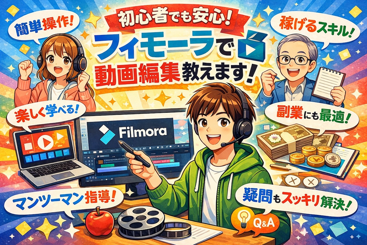 フィモーラ専門｜動画編集をゼロから丁寧に教えます 未経験の方でも、一から丁寧に教えますので安心して学べます！ イメージ2