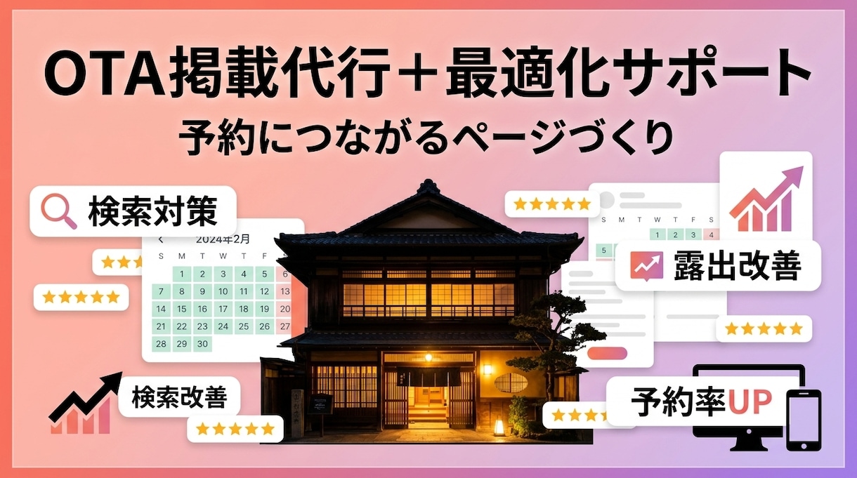OTAサイトで予約を増やす掲載・上位表示行います 失敗しないOTA掲載お任せください！ イメージ1