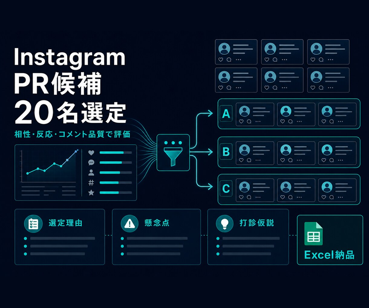 InstagramのPR候補を20名選定します 相性・反応・コメント品質で評価し、理由つきExcelで返却 イメージ1