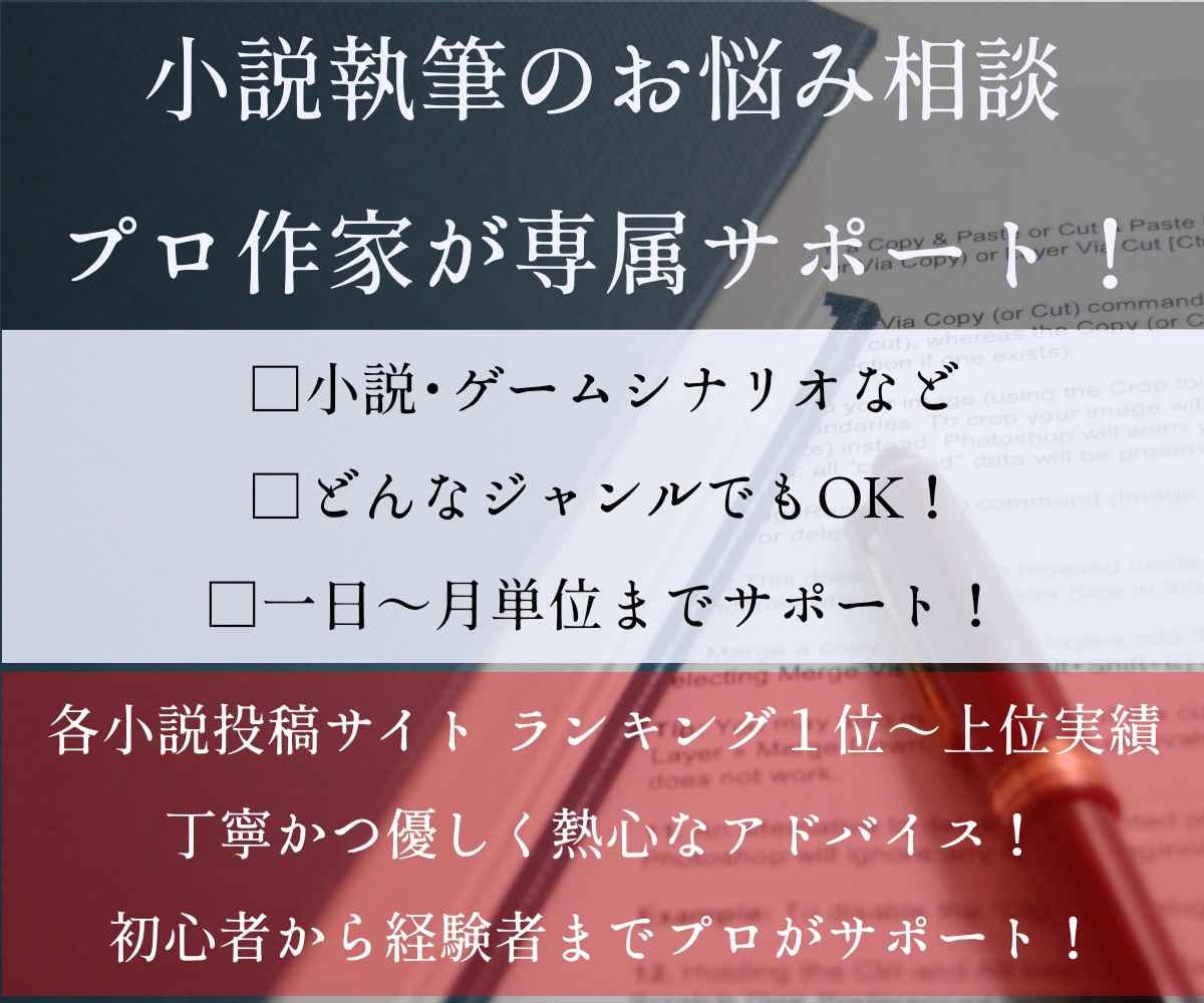 小説執筆のお悩み相談、プロ作家がアドバイスします 一人一人に合わせた優しいサポートで、目標達成を目指します！ イメージ1