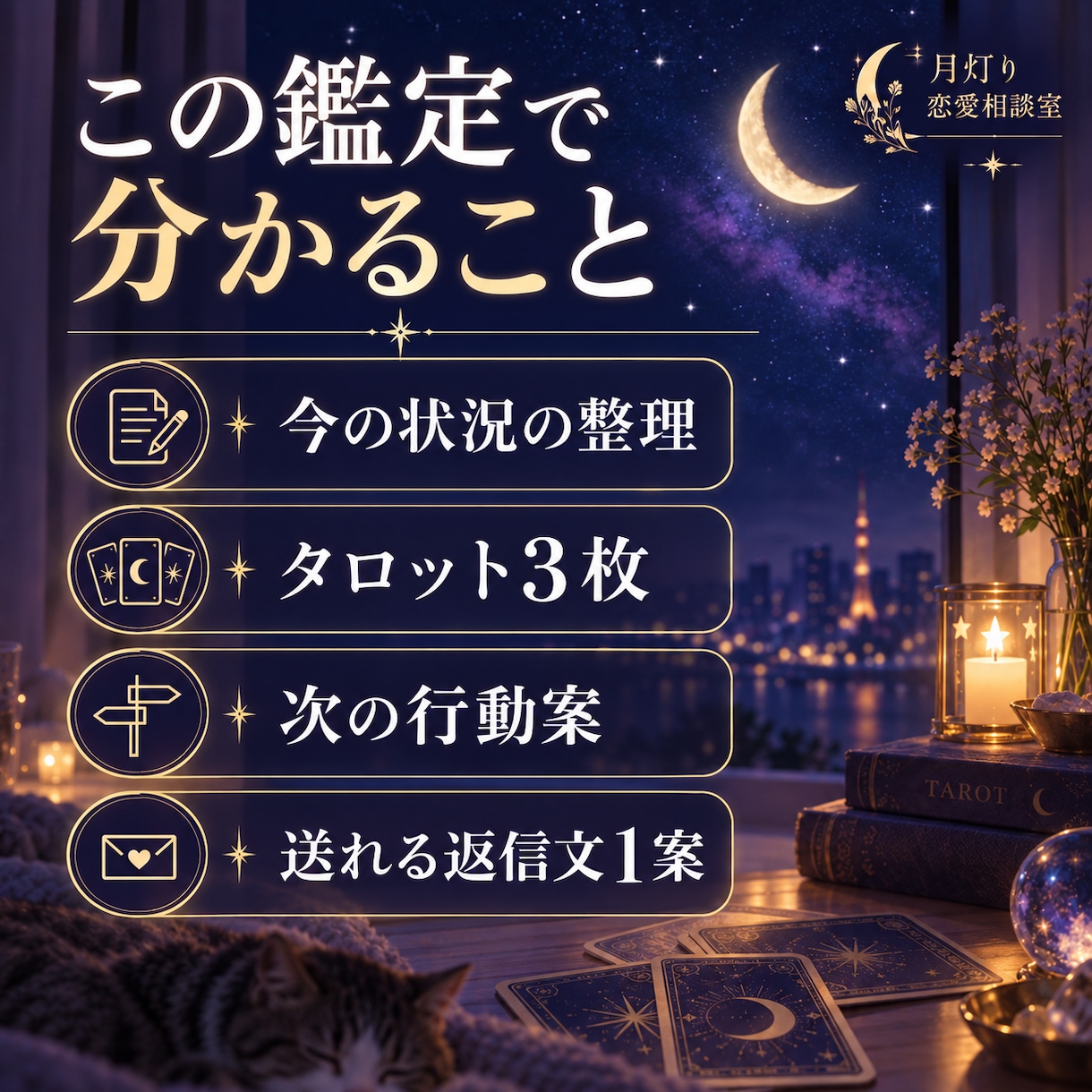 恋愛の迷いをタロットで優しく整理します 相手の気持ちを考えすぎて苦しい夜に。次の一歩 イメージ2