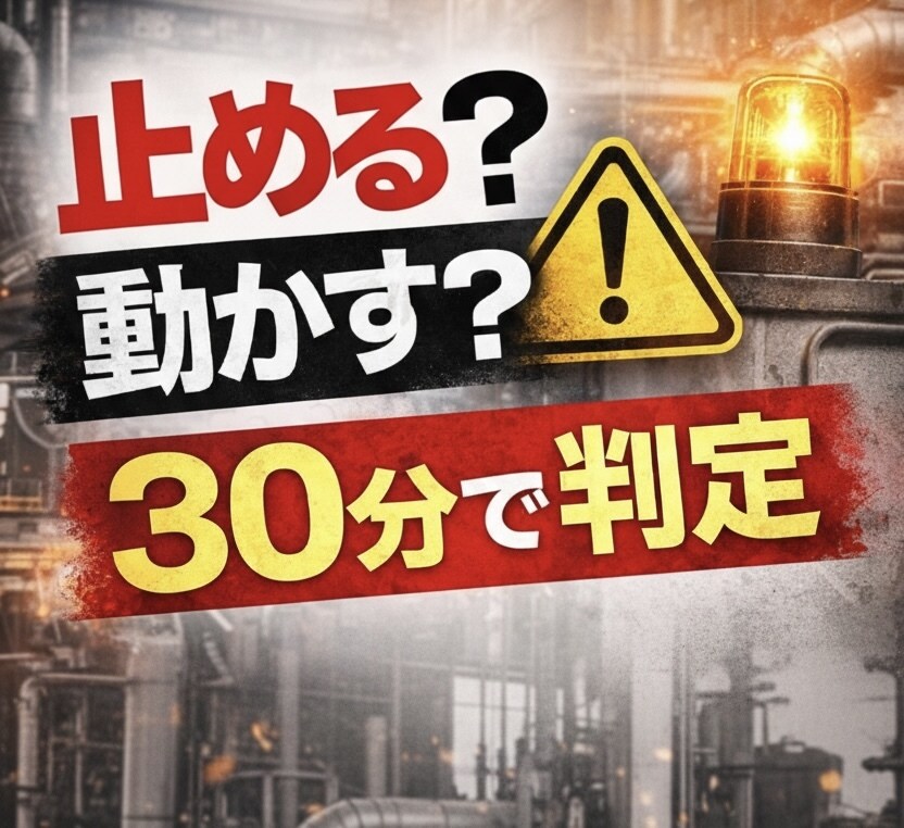 止める？動かす？設備トラブルを30分で判定します 迷う時間をここで終了。取るべき次の一手を30分で断定します。 イメージ1