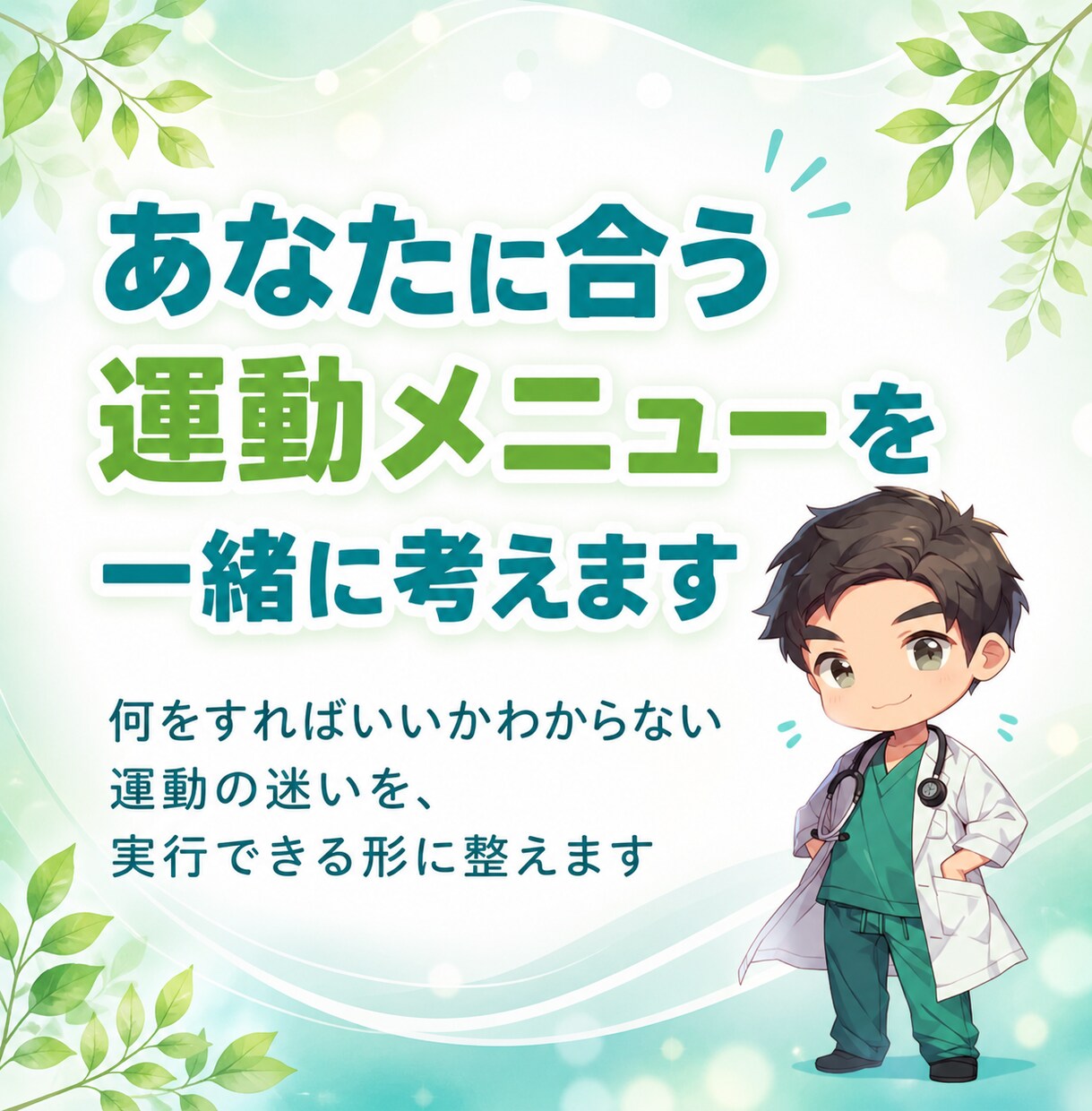 あなたに合う運動メニューを一緒に考えます 何をすればいいかわからない迷いを、実行できる形に整えます イメージ1