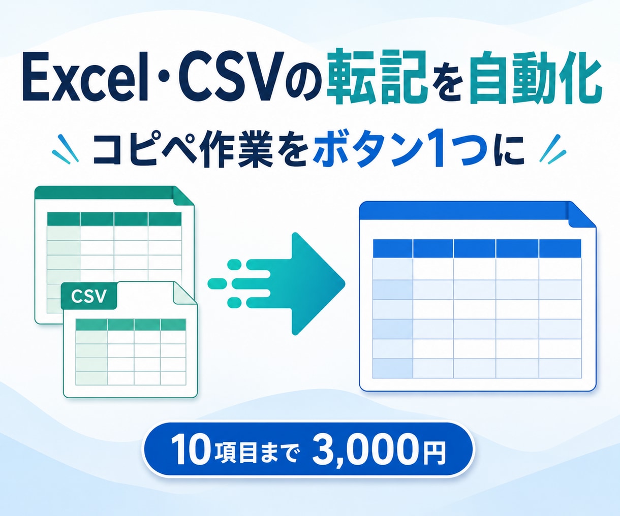 Excel・CSVの転記を自動化します 面倒なコピペをボタン1つに。転記ミスも防ぎます イメージ1