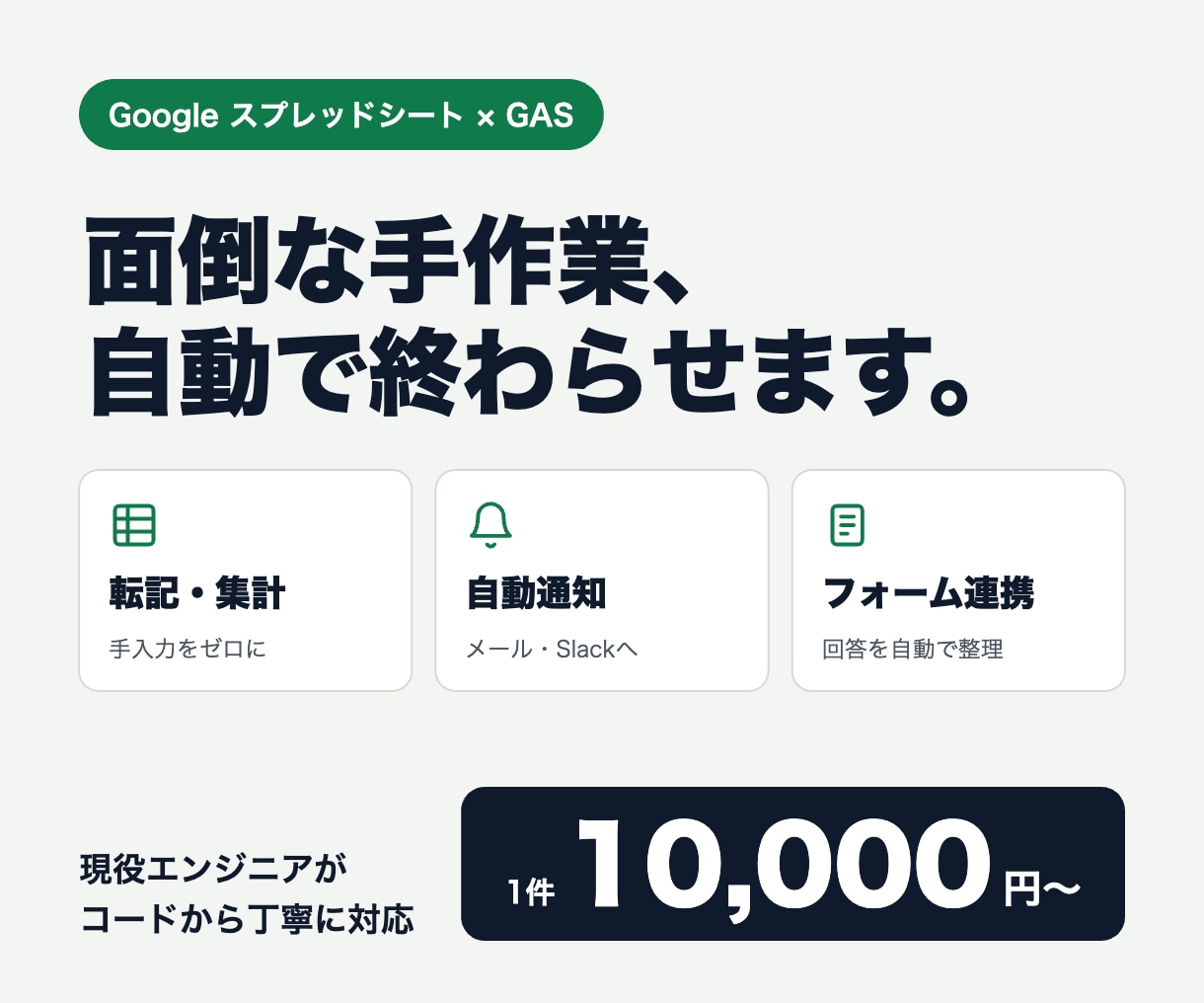 GASでスプシの面倒な作業を自動化します 転記・集計・通知を自動化。現役エンジニアが対応 イメージ1