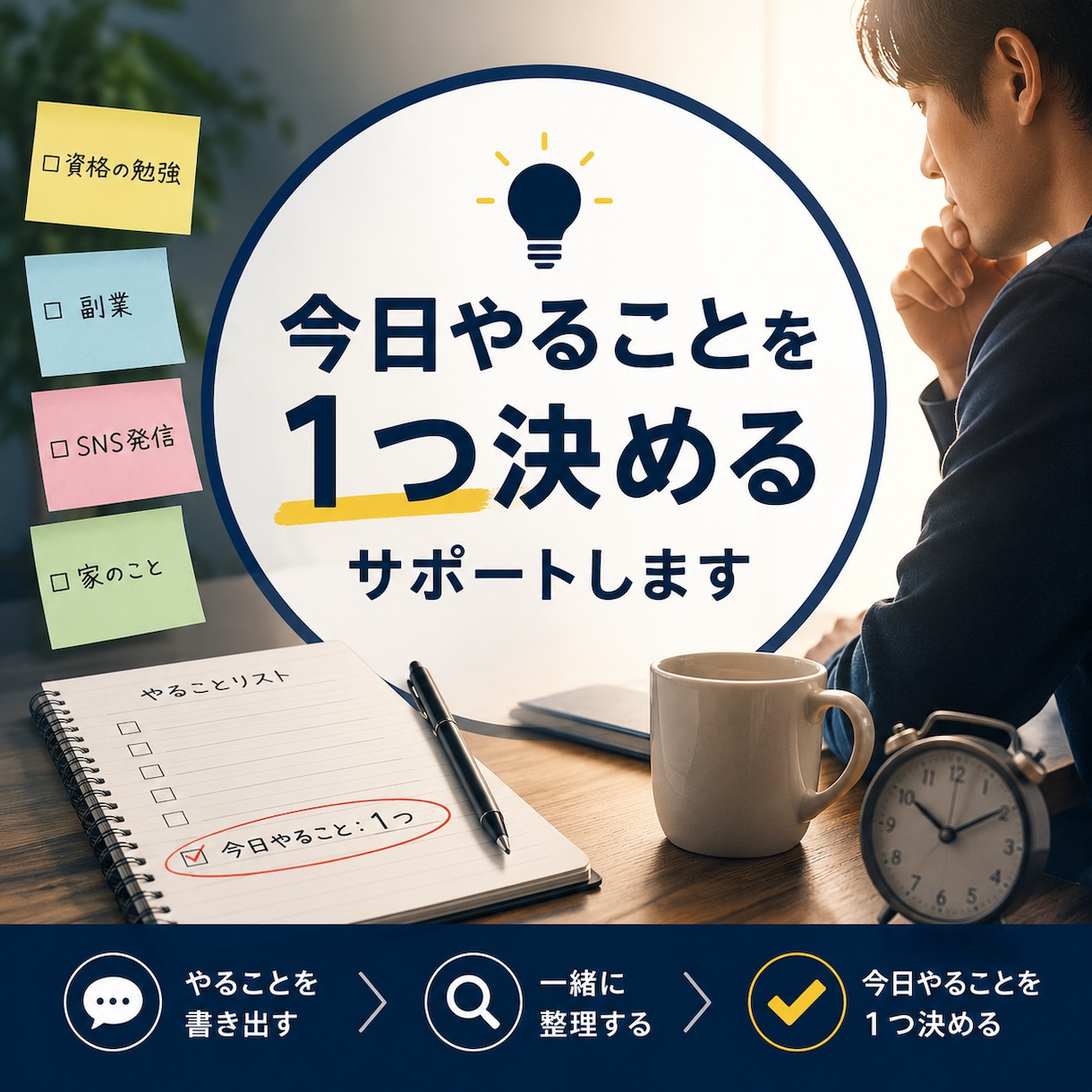 今日やることを1つ一緒に決めます あれもこれも考えて動けないあなたへ イメージ1