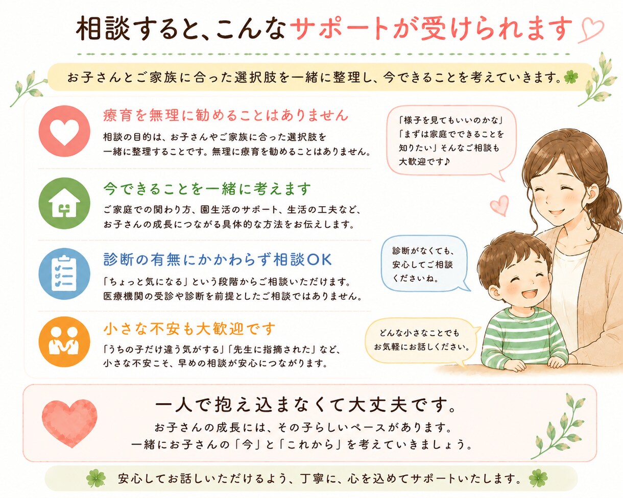 保育士・児発管が発達・就学のお悩みに寄り添います 子供の心のケアや発達支援、療育・幼稚園での相談経験があります イメージ4