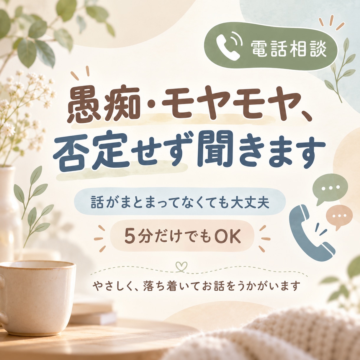 愚痴やモヤモヤを否定せずお聞きします 短時間OK、話がまとまってなくても大丈夫 イメージ1