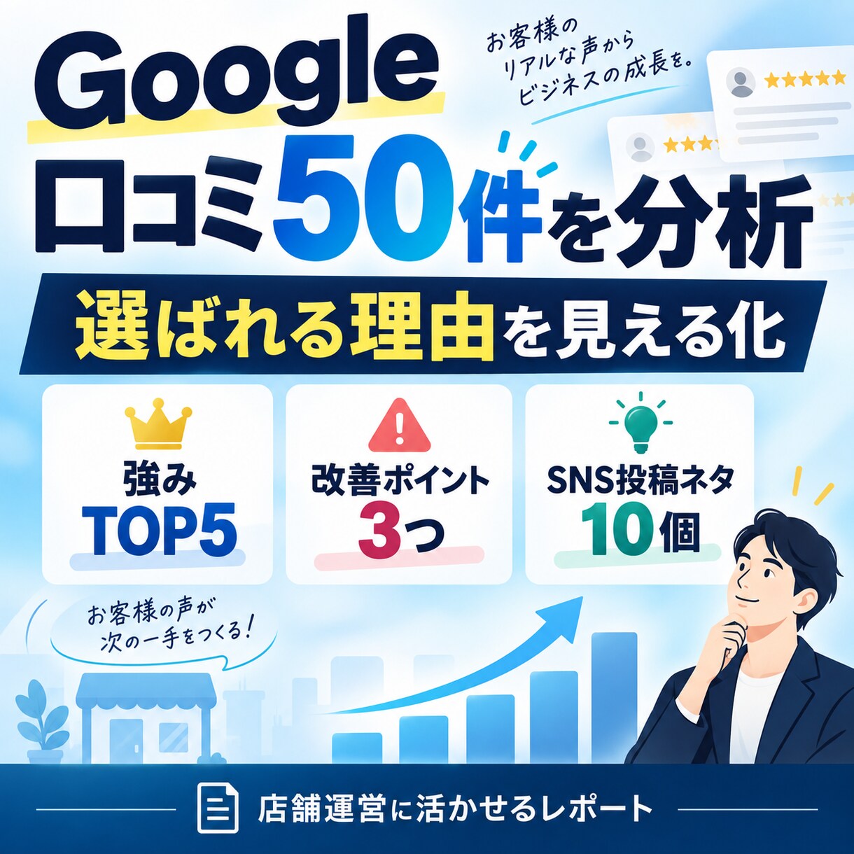 Google口コミ50件から店舗の強みを分析します お客様の声から改善点とSNSネタを発掘 イメージ3