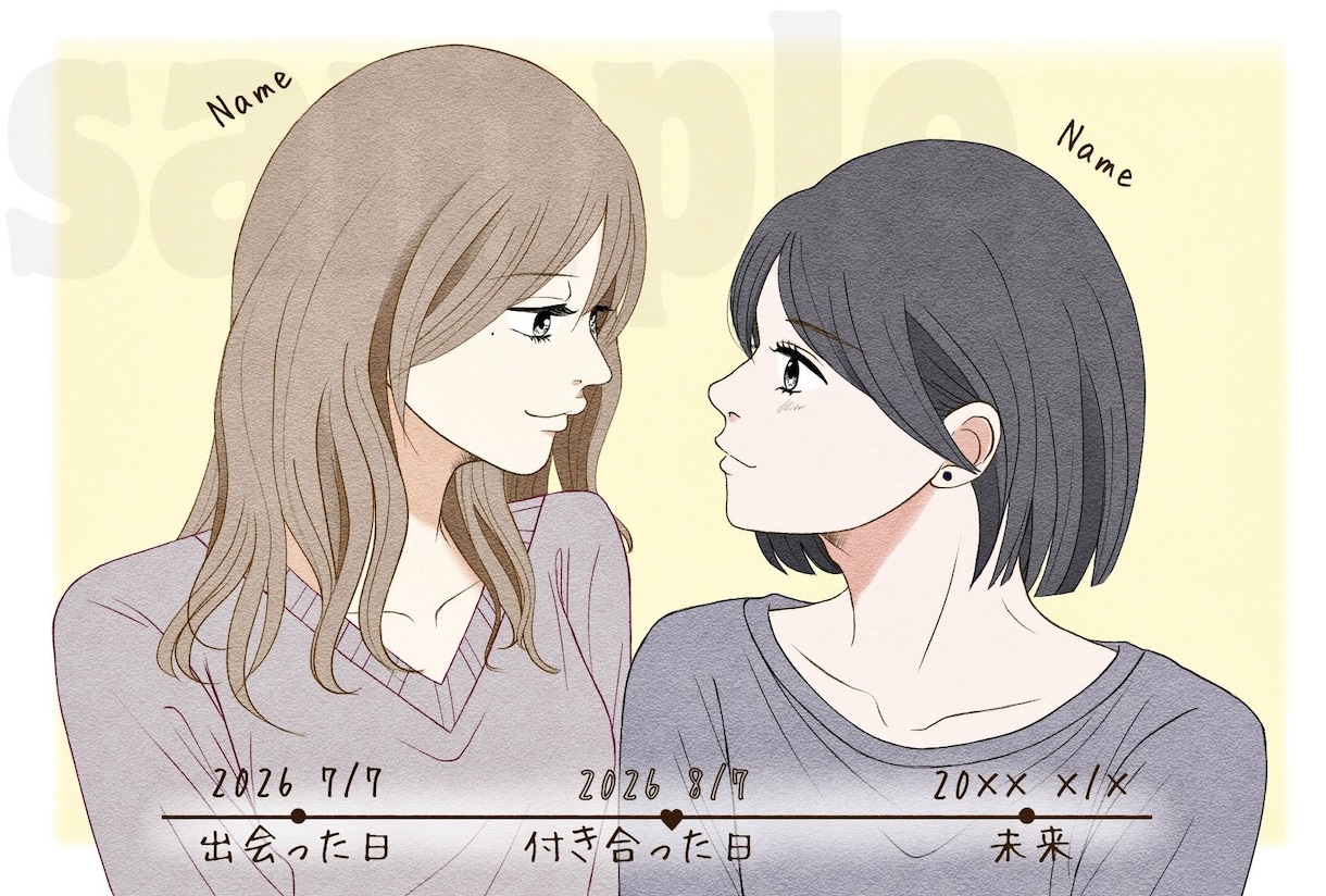 カップルさんの似顔絵イラストをお描きします 2人のこれまでを、1枚に。年表で残す記念イラスト。 イメージ2