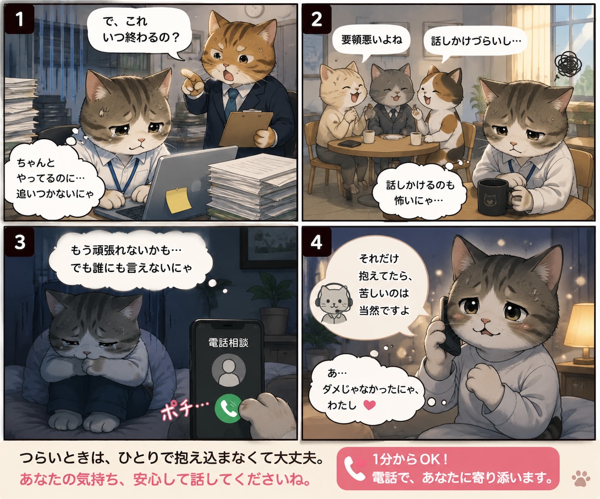 1分からOK！気軽な電話相談できます 今すぐ1分からOK、どんな話も否定せず安心して話せます。 イメージ2