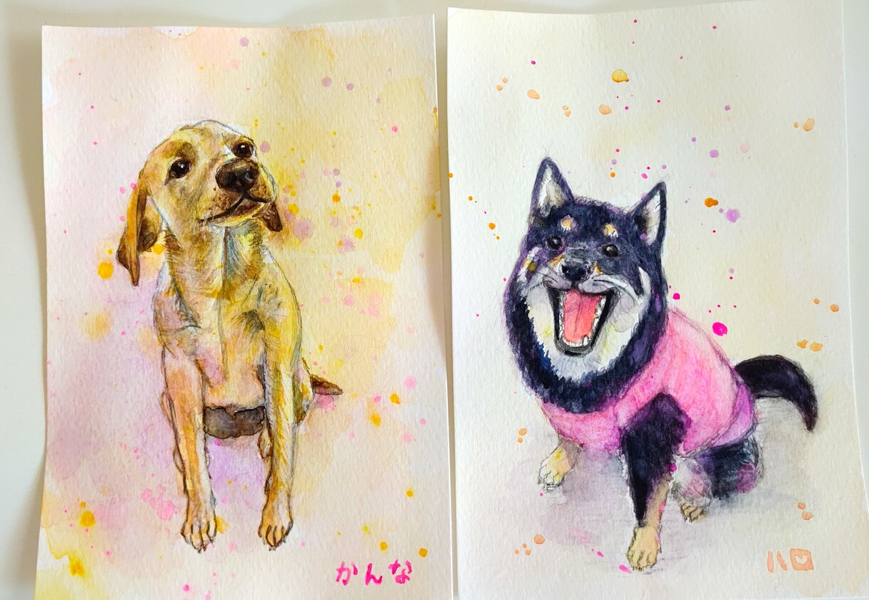 可愛いペット水彩画の似顔絵描きます うちの子似顔絵、ポストカードサイズの水彩画です。 イメージ6