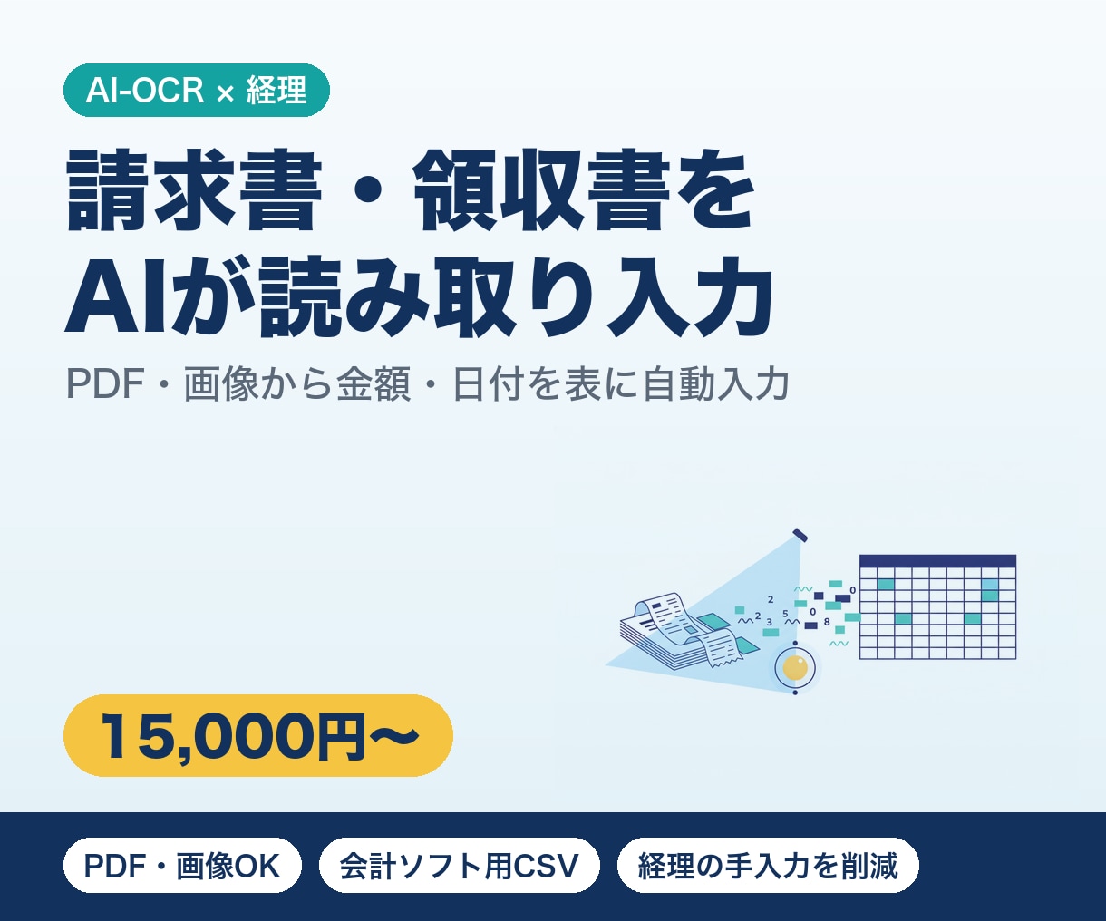 請求書・領収書をAIで読み取り表にします PDFや画像から金額・日付を自動入力｜経理の手入力を削減 イメージ1