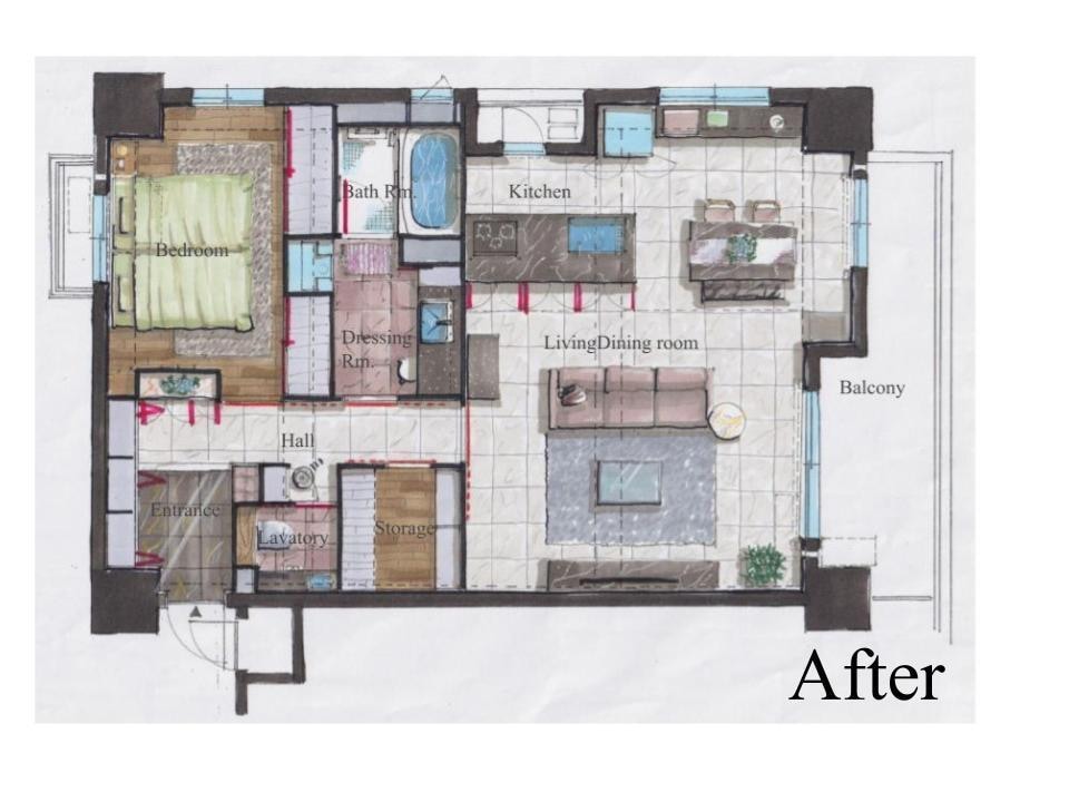手描き図面とパースでマンションリノベ案作ります 現場を知るプロが提案！手描き図面とリアルパースで実現可能に イメージ1