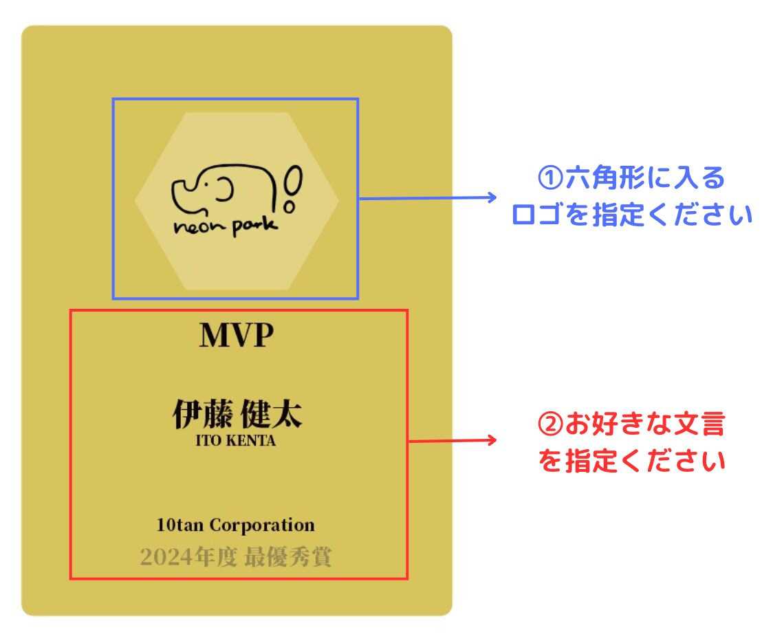 オシャレな表彰の盾（MVP・優勝記念）を作ります 社内表彰、ゴルフコンペ、スポーツ優勝、イベント記念、退職祝い イメージ3