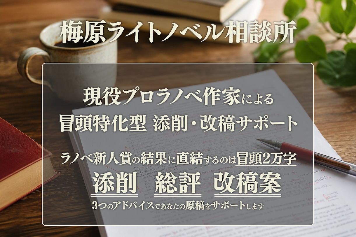 現役プロ作家があなたのラノベ執筆をサポートします ライトノベルの新人賞で超重要な冒頭部分を具体的に集中添削！ イメージ1