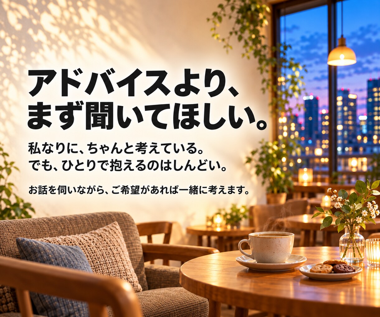 聞き役を頑張るあなたのお話をゆっくり伺います いつもは聞き役。今夜は、あなたが主役。 イメージ6