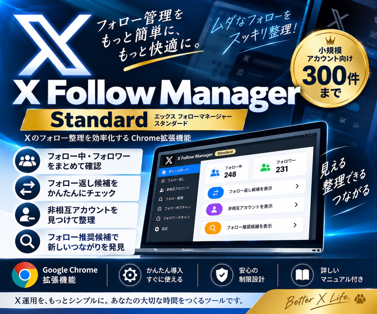 Xのフォロー管理ツールを販売します フォロー整理を効率化するChrome拡張 イメージ1