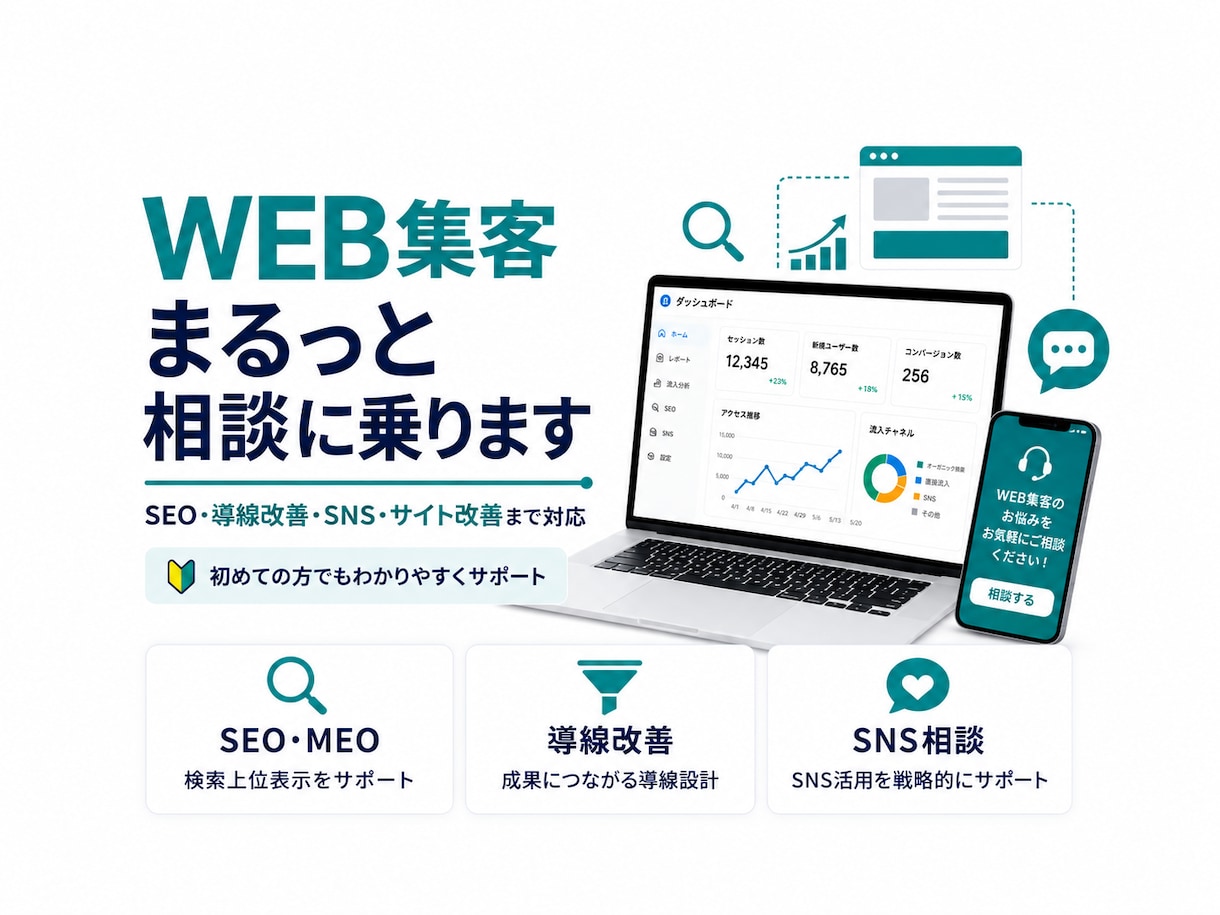 WEB集客のお悩みまるっと相談に乗ります WEB以外の集客も相談に乗ります イメージ1
