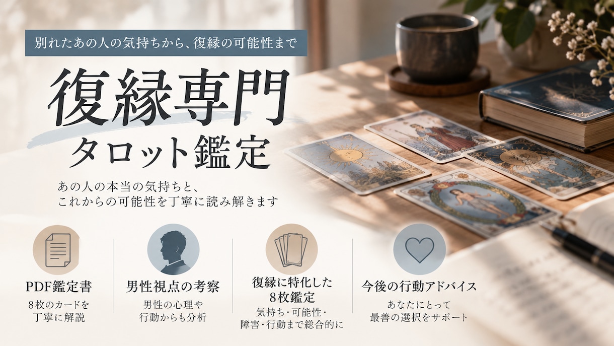 別れたあの人の気持ちと復縁の可能性を占います 男性視点のタロットリーディングで復縁の可能性と本音を占います イメージ1
