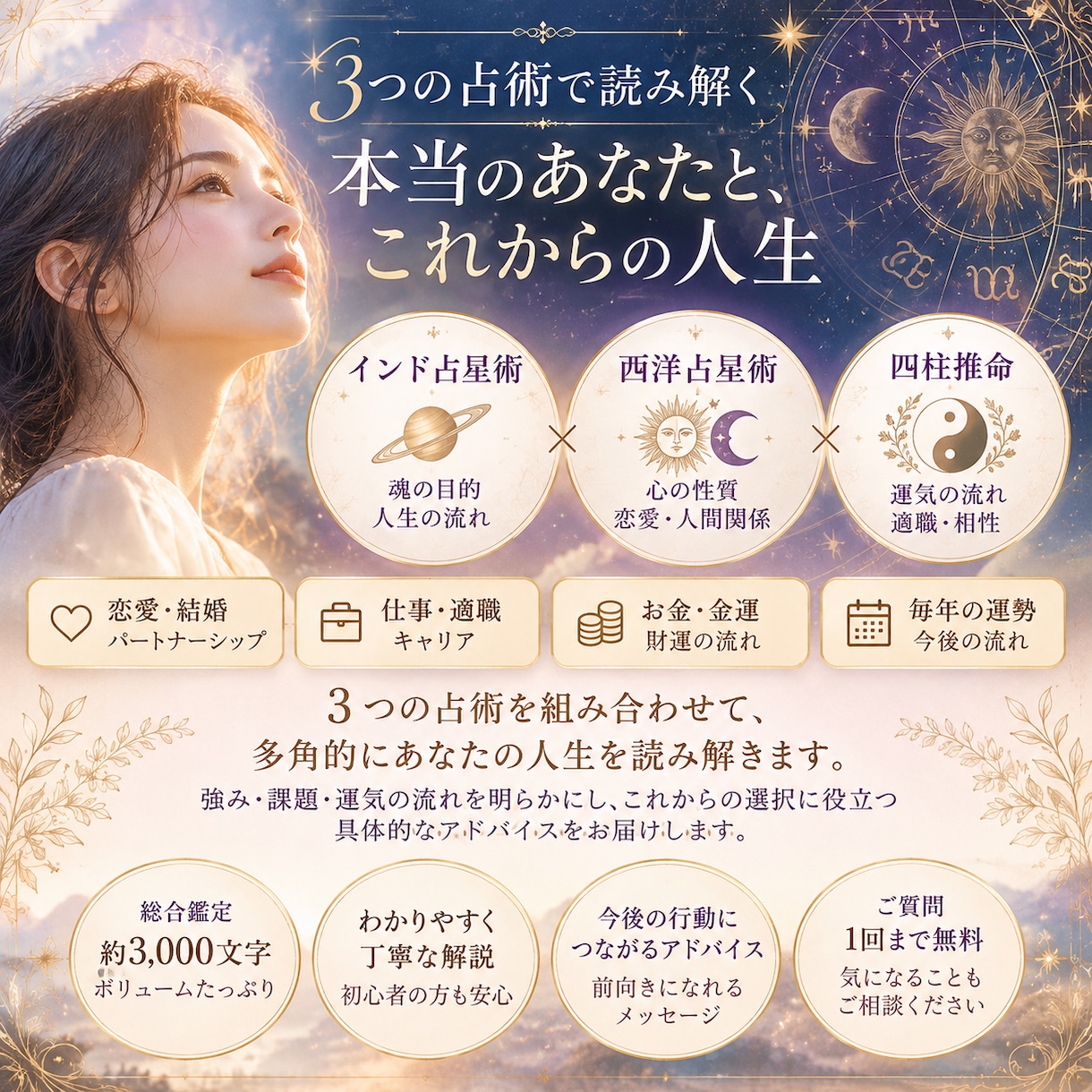 あなたの人生の設計図を占います インド占星術×西洋占星術×四柱推命の占術で人生を鑑定します イメージ1