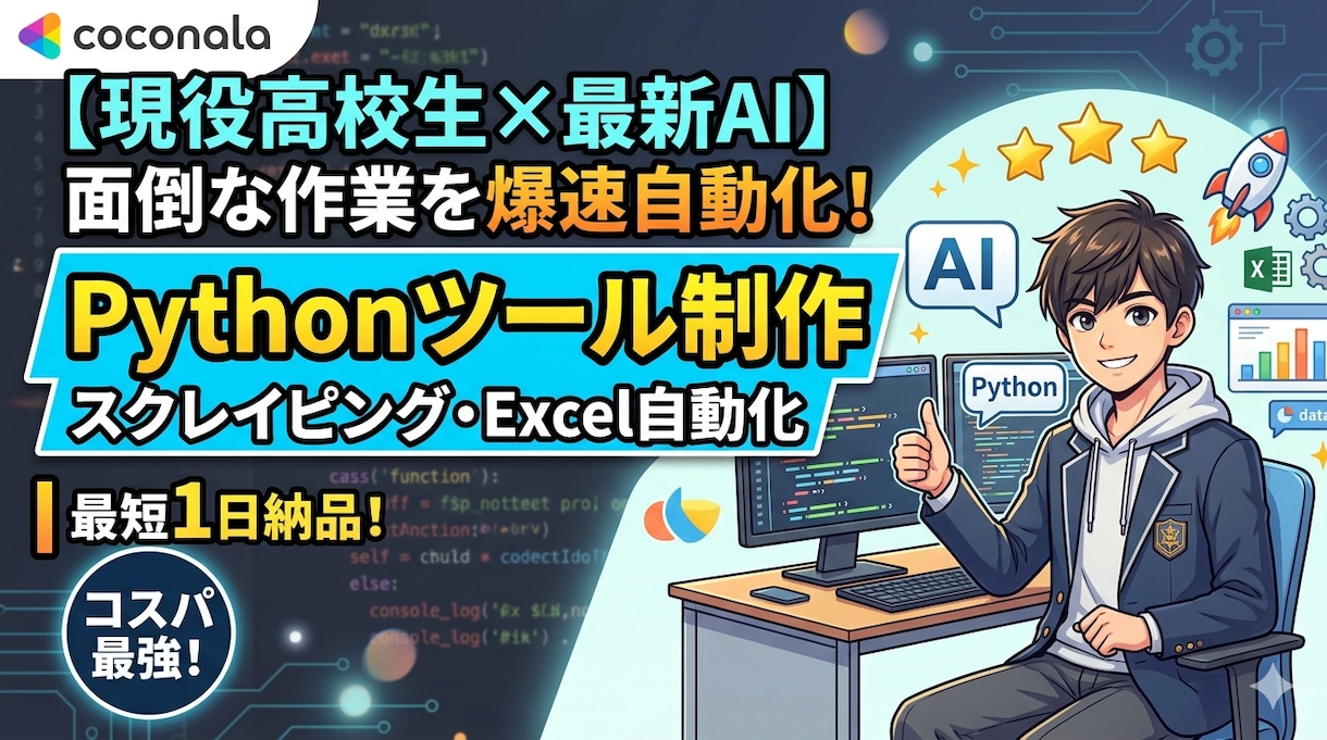 Web収集、Excel作業を自動化します 面倒なWeb収集やExcel作業をAIで爆速自動化します イメージ1