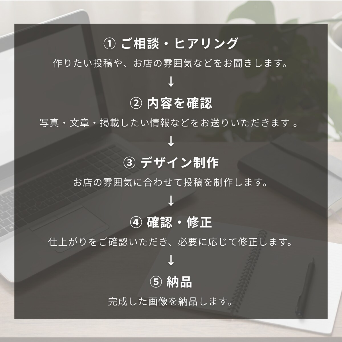 お店の世界観が伝わるSNS投稿を制作します お店の想いが伝わるデザインを、一緒に整えていきます イメージ4