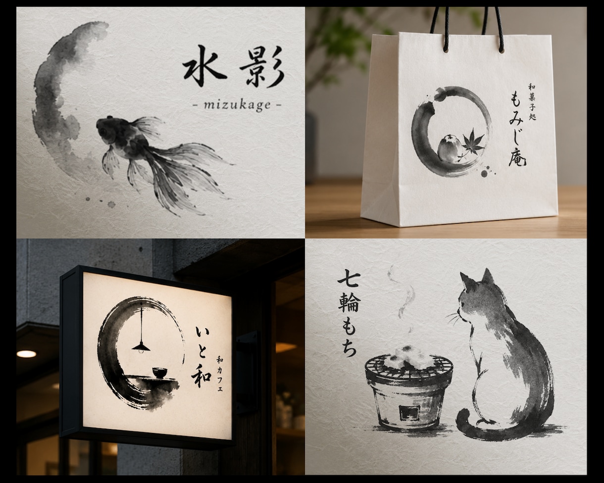 墨で魅せるモチーフデザインの墨絵ロゴを制作します 高級感と空気感を墨絵ロゴで表現します イメージ3