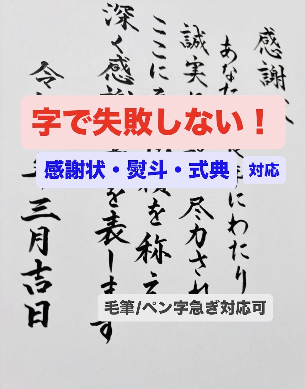 感謝状・熨斗の手書き代筆 急ぎ対応します 毛筆・ペン字 対応／宛名・熨斗・手紙の代筆／データ納品OK イメージ1