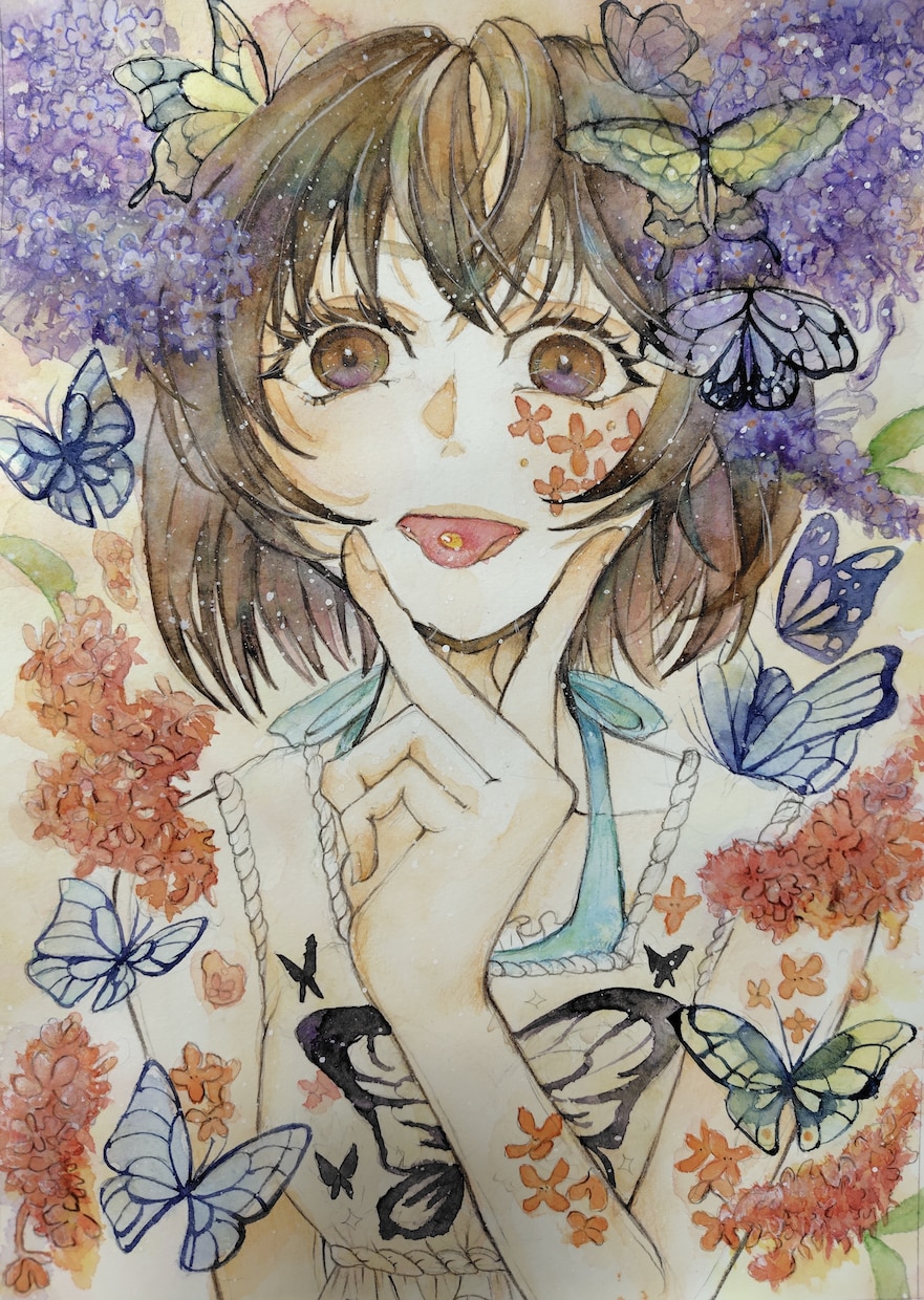 ハガキ大からA4サイズまでイラスト描きます 鮮やかな透明水彩絵の具で世界で一枚のアート作品を イメージ2