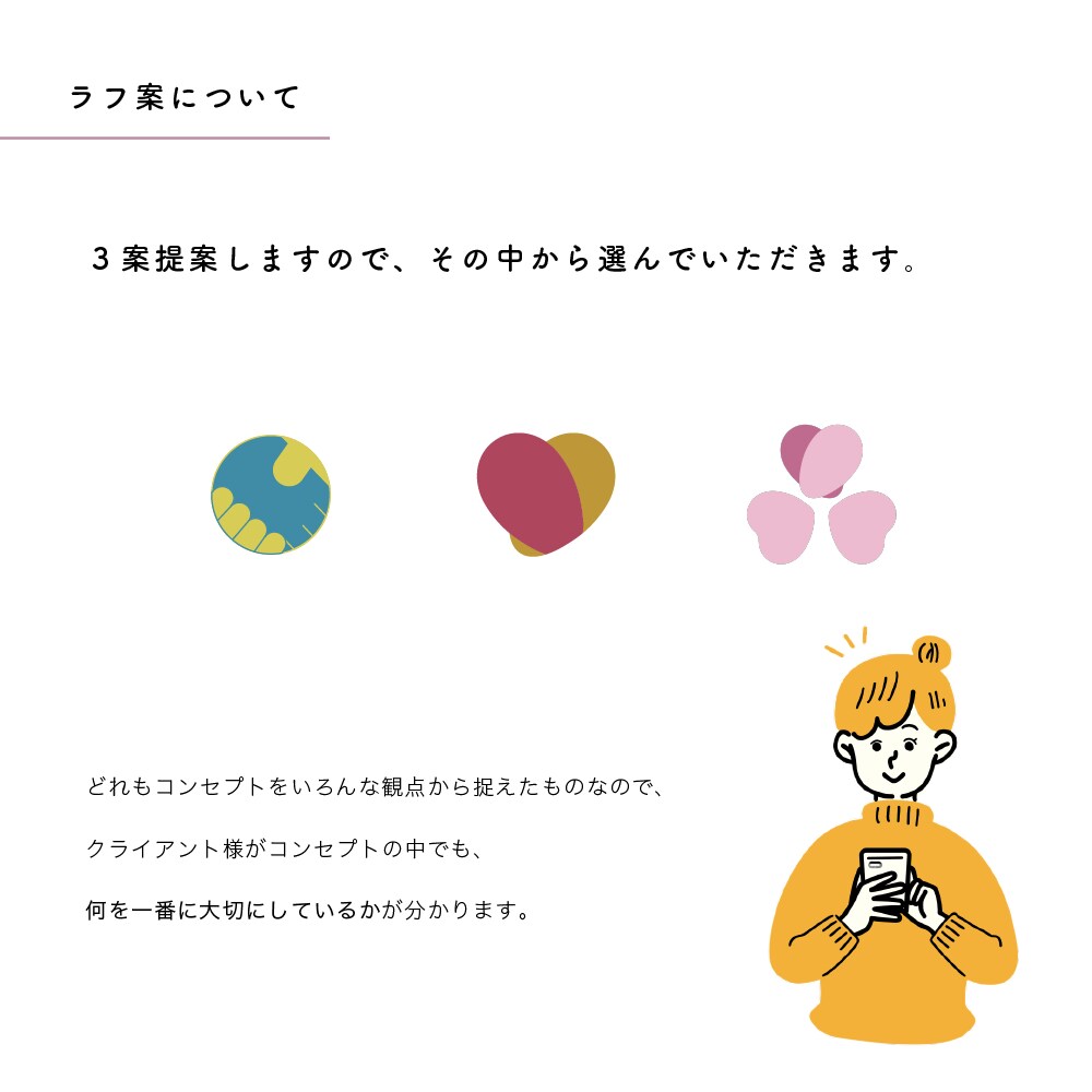 コンセプトから一緒に。寄り添うロゴ、制作します コンセプトがよく分からない方、沢山のアイデアから選びたい方へ イメージ3