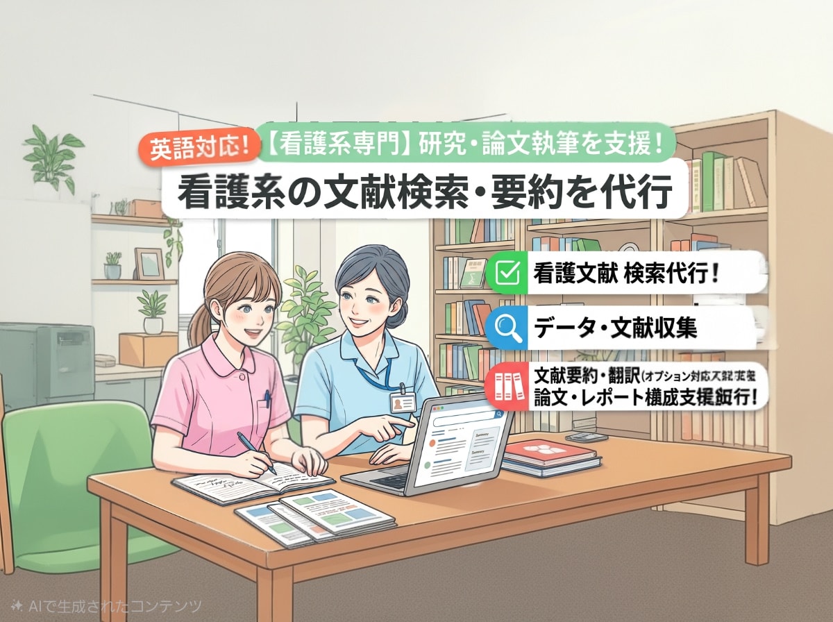 参考文献の検索・要約を代行【看護系】します 文献探し＆要約、文章構成をサポートします！ イメージ1