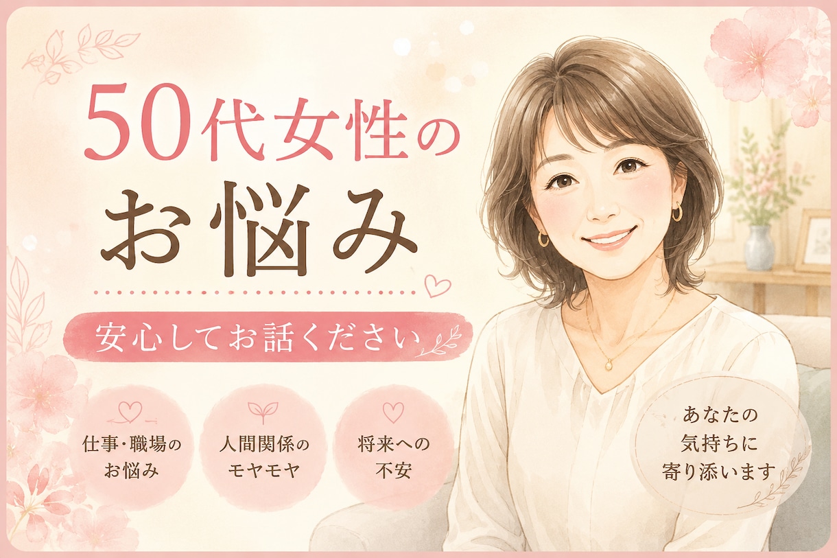 50代女性の仕事の悩みお聴きします 誰にも言えない気持ちを安心して話せる場所です イメージ1
