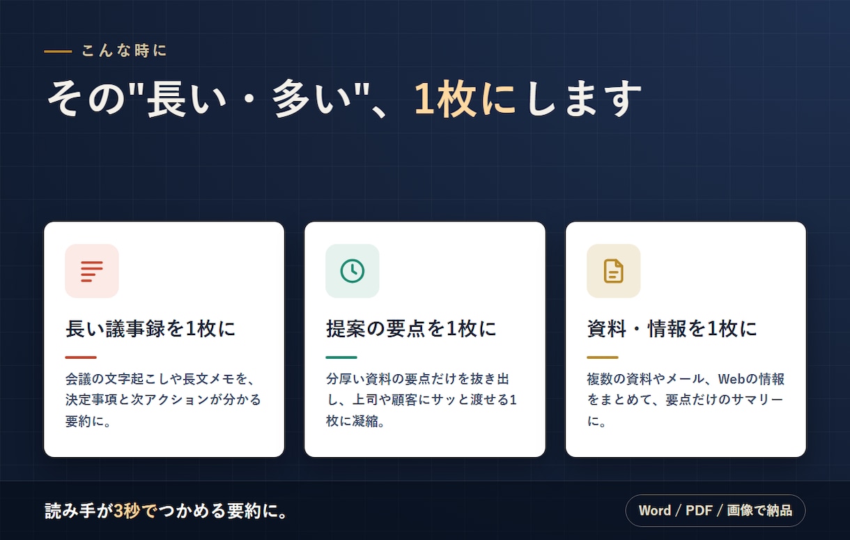 資料や情報をA4ペラ1に爆速でまとめます 資料や情報をA4ペラ1に爆速でまとめます イメージ2