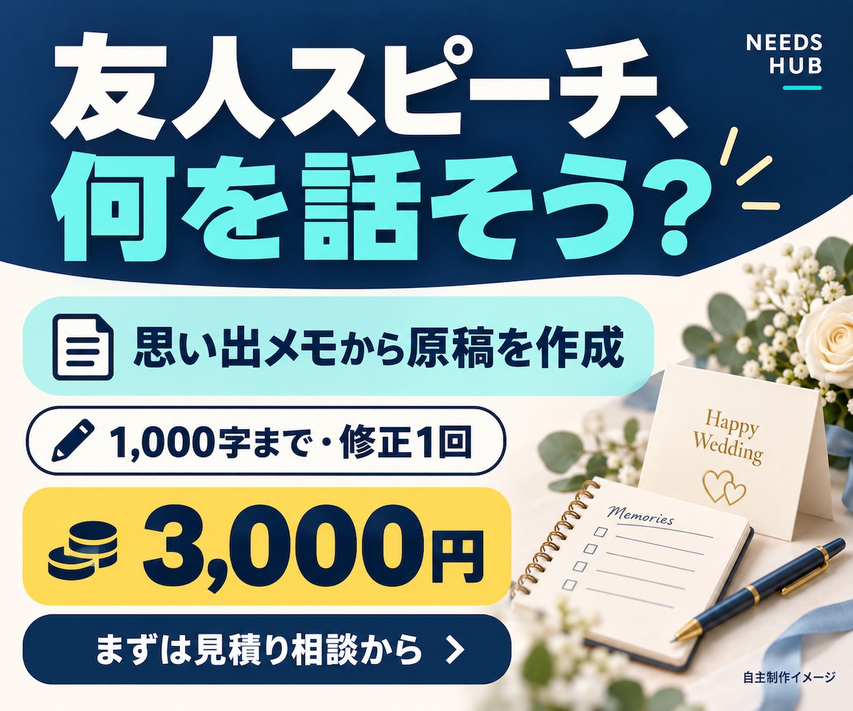 結婚式の友人スピーチ原稿を作成します 思い出メモから1,000字まで｜修正１回付き イメージ1