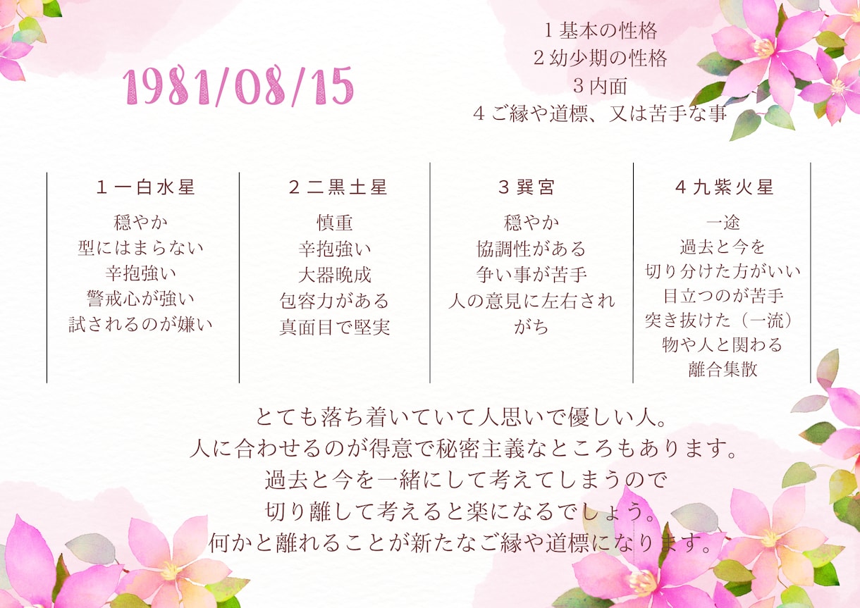 恋！仕事！子育て！誕生日から読み解きます 九星気学による恋愛・仕事・子育てアドバイス イメージ2
