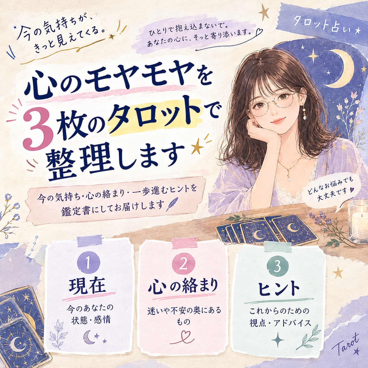 鑑定書付｜恋愛・仕事の悩みに／タロットで整理します 人間関係・将来の不安も｜今の気持ちを紐解き一歩進むヒントを♪ イメージ1