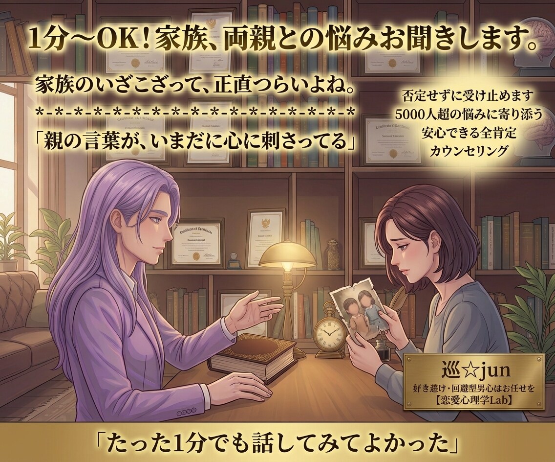 1分〜OK！家族、両親との悩みお聞きします 家族のいざこざって、正直つらいよね。なんでも話してね☆ イメージ1