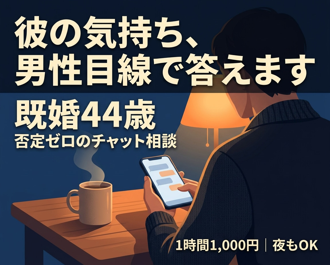 既婚44歳が男性の本音を正直にお伝えします 不倫も片思いも否定ゼロ。優しく受け止め、本音でお答えします イメージ1