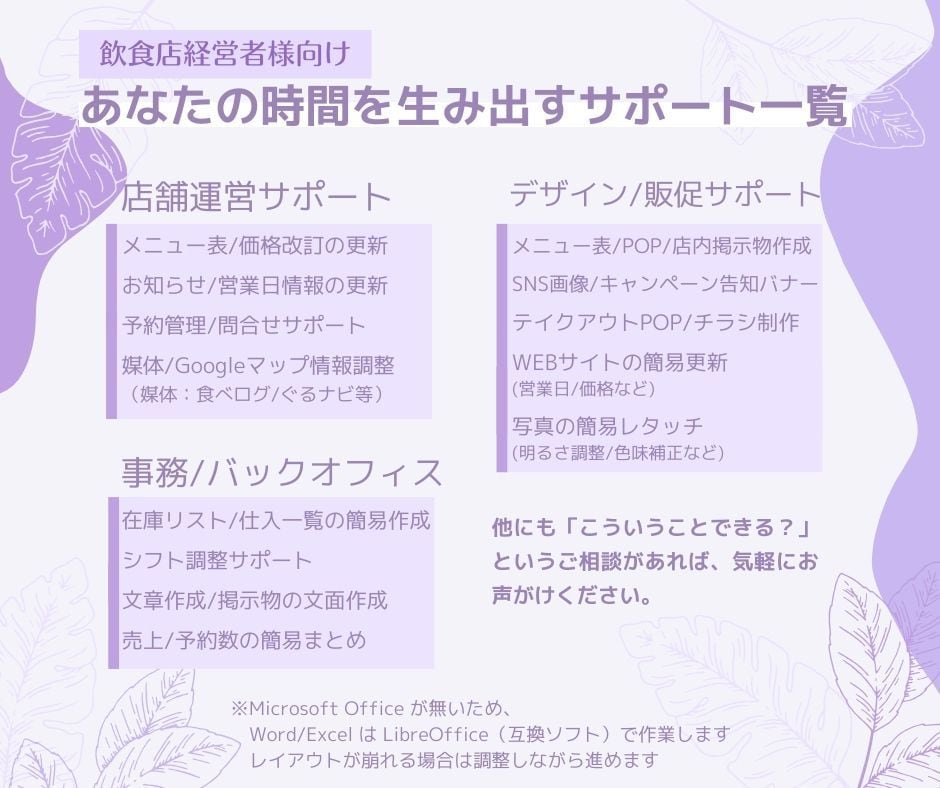 初回限定｜店舗向け事務代行とWeb更新を行います 店舗・サロン・飲食店/バックオフィス/短時間対応 イメージ4