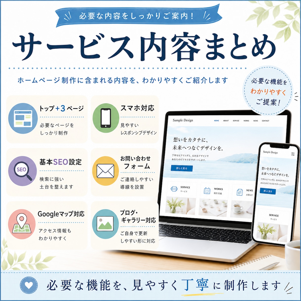低価格で伝わるホームページを制作します HTMLで美しく、更新部分は自分で簡単に イメージ5